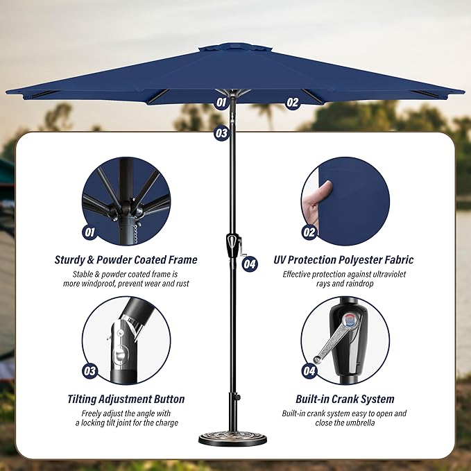 Simple Deluxe 9' Patio Umbrella Outdoor Table Market Yard Umbrella with Push Button Tilt/Crank - Image 2