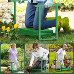 FLINTER Garden Kneelers Seat, Stable and Save Tip-Resistant Design 10.2" Wider Garden Kneeler and Seat with Handle, Heavy Duty Gardening Stool for Seniors, Gardening Weeding Bench for Parents - Green - Image 3