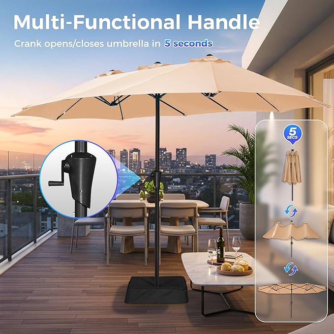 SUPERJARE 13FT Outdoor Umbrella for Patio, Double sided Pool Umbrellas with Fade Resistant Canopy, Large Table Umbrella for Deck, Market, Backyard - Beige - Image 5