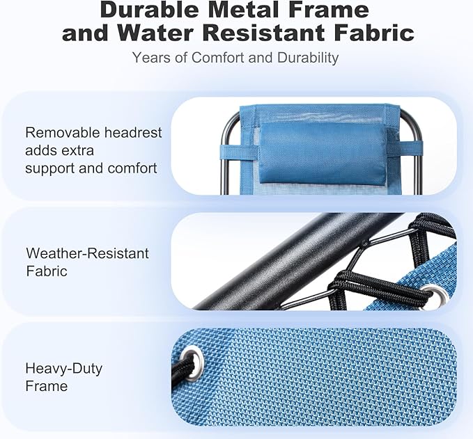 Nazhura Set of 2 Relaxing Recliners Patio Chairs Adjustable Steel Mesh Zero Gravity Lounge Chair Beach Chairs with Pillow and Cup Holder (Sky Blue) - Image 5