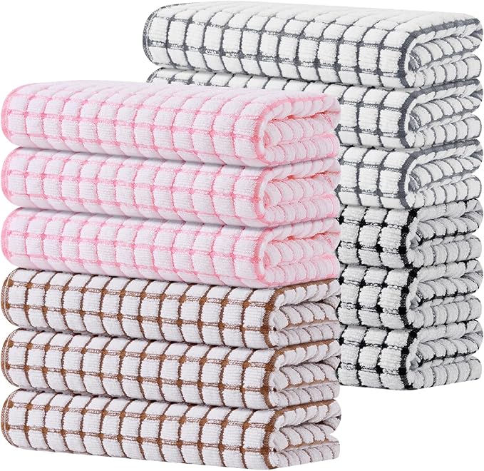 Kitinjoy Cotton 12 Pack Terry Kitchen Towels, 16 x 25 Inches Super Soft and by Kitinjoy