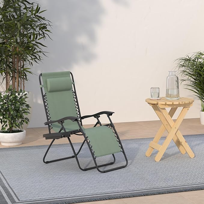 Best Choice Products Set of 2 Adjustable Steel Mesh Zero Gravity Lounge Chair Recliners w/Pillows and Cup Holder Trays - Sage Green - Image 2