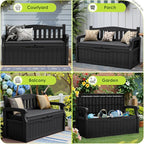 Greesum 80 Gallon Heavy-Duty Outdoor Storage Bench with Cushion, UV-Resistant Resin Bench with Armrest, Deck Box for Garden, Poolside, Patio, Black - Image 5