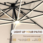10 X 13 FT Cantilever Patio Umbrella with Led Lights and Base Included Outdoor Heavy Duty Double Top Rectangle Offset Umbrellas with 360-degree Rotation for Pool Deck Backyard, Beige - Image 2