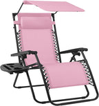 Best Choice Products Folding Zero Gravity Outdoor Recliner Patio Lounge Chair w/Adjustable Canopy Shade, Headrest, Side Accessory Tray, Textilene Mesh - Bubblegum Pink by BestChoiceProducts