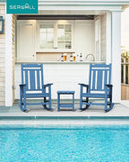 SERWALL Oversized Rocking Chair Outdoor, HDPE Outdoor Rocking Chair, Blue - Image 2