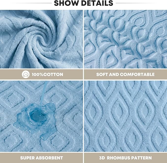 Artoid Mode 2 Pcs Light Blue 3D Diamond Grid Jacquard Hand Towels - Image 7