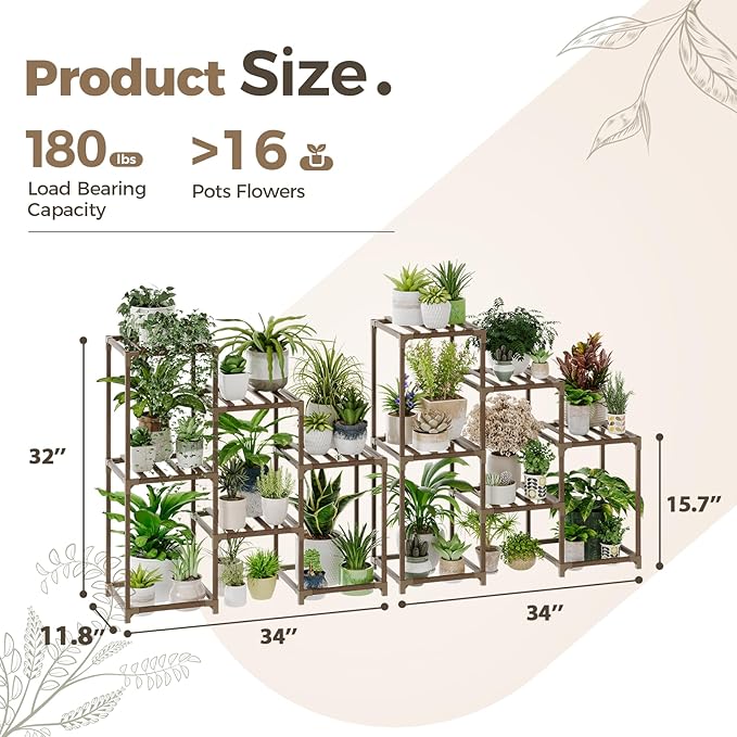 Bamworld 2 Sets of Package Plant Stands Indoor Wood Plant Shelf Outdoor Tiered Plant Rack for Multiple Plants Ladder Plant Holder Plant Table for Plant Pots Boho Home Decor for Gardening Gifts - Image 5