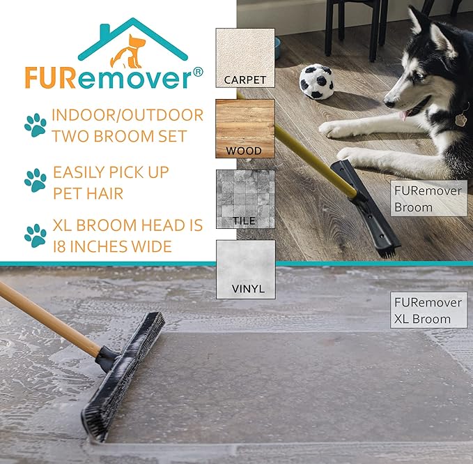FURemover Pet Hair Rubber Broom 2-Piece Set containing Original and PRO - Image 2