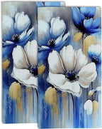Watercolor White Blue Flowers Hand Towel Set of 2, Abstract Oil Painting Floral by Gnhkmw