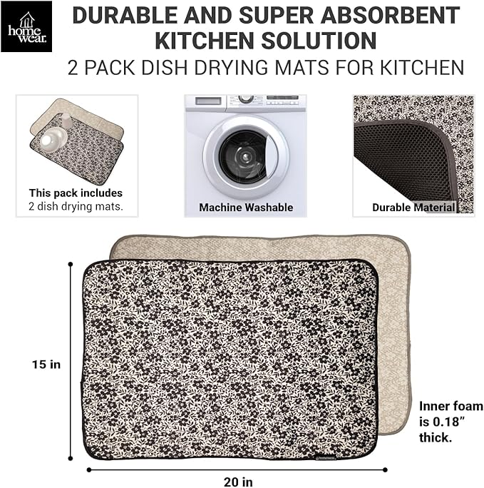 2 Pack Printed Dish Drying Mats - Image 2