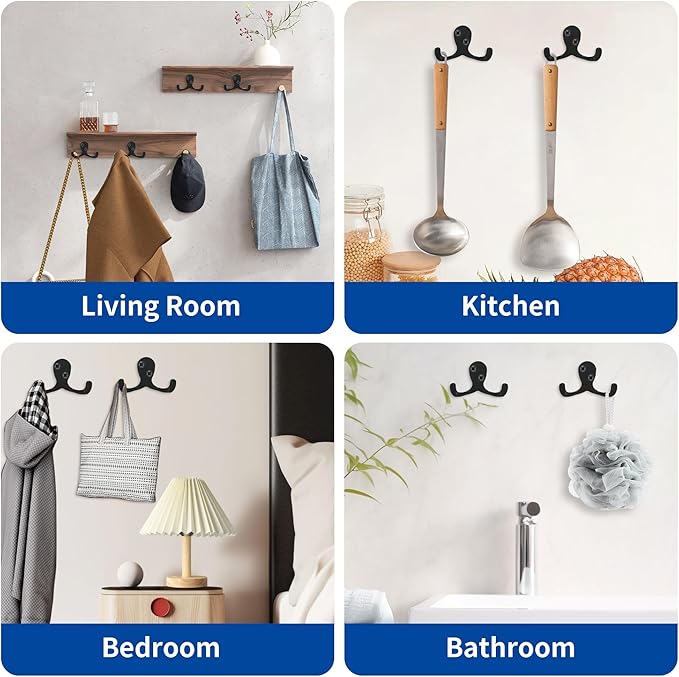 Aynoo 5 Pack Big Heavy Duty Three Prongs Coat Hooks, Wall Hooks, Wall Mounted - Image 7