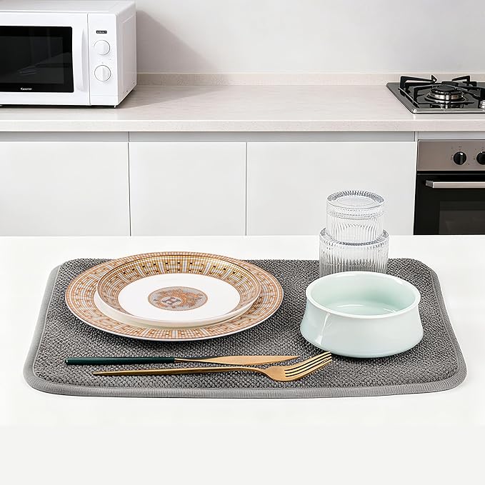 Dish Drying Mat, Microfiber Ultra-Absorbent Kitchen Counter Mat, Ideal Dish - Image 3
