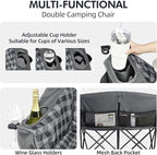 Double Camping Chairs Padded Loveseat Chair for 2 Person - Heavy Duty Oversized Camping Couch for Adults Outdoor Lawn Beach Portable Folding Sofa with Cup Holders Support 600lbs, Grey - Image 4