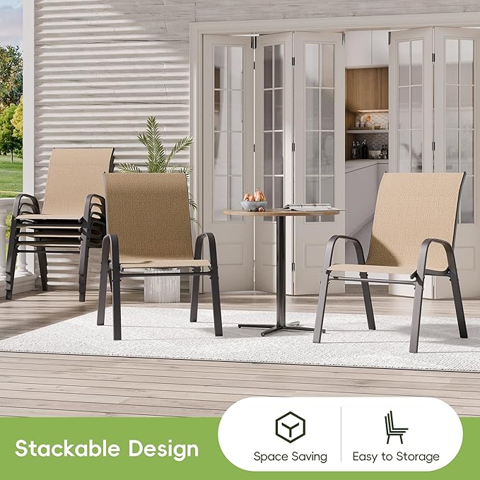 Patio Chairs Set of 6, Outdoor Dining Chairs Stackable for All Weather, Breathable Metal Modern Outside Furniture Chair for Pool Side, Garden, Backyard Deck, Brown - Image 5