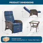3 Pieces Zero Gravity Wicker Patio Recliner Chairs Set of 2 - Wicker Outdoor Lounge Chair with Side Table, Adjustable Backrest & Footrest, High Back Outdoor Recliner Chair for Pool Deck Blue - Image 2