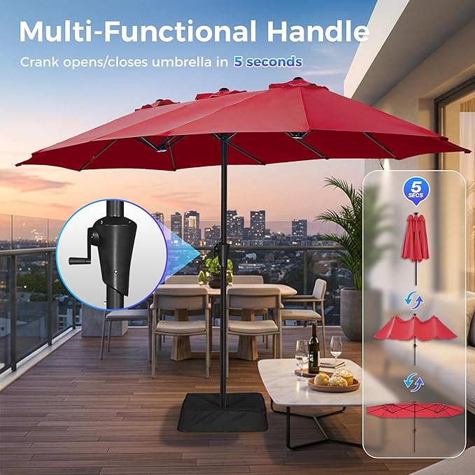 SUPERJARE 13FT Outdoor Umbrella for Patio, Double sided Pool Umbrellas with Fade Resistant Canopy, Large Table Umbrella for Deck, Market, Backyard - Burgundy - Image 5