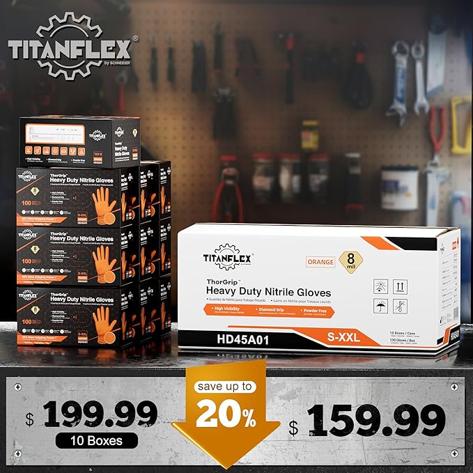 TitanFlex Heavy Duty Orange Industrial Nitrile Gloves - Image 2