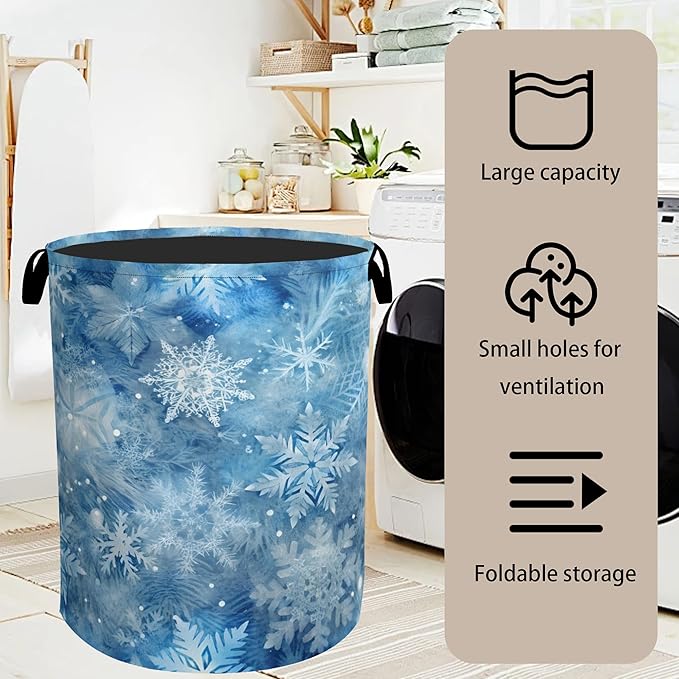 Winter Laundry Basket, Snowflakes Laundry Hamper, Heavy Duty 60L Dirty Clothes - Image 7