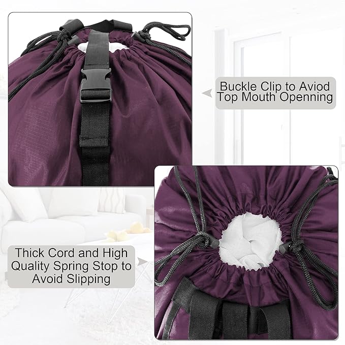 BeeGreen Laundry-Bag-Backpack-Heavy-Duty, Burgundy Nylon Drawstring Portable - Image 4