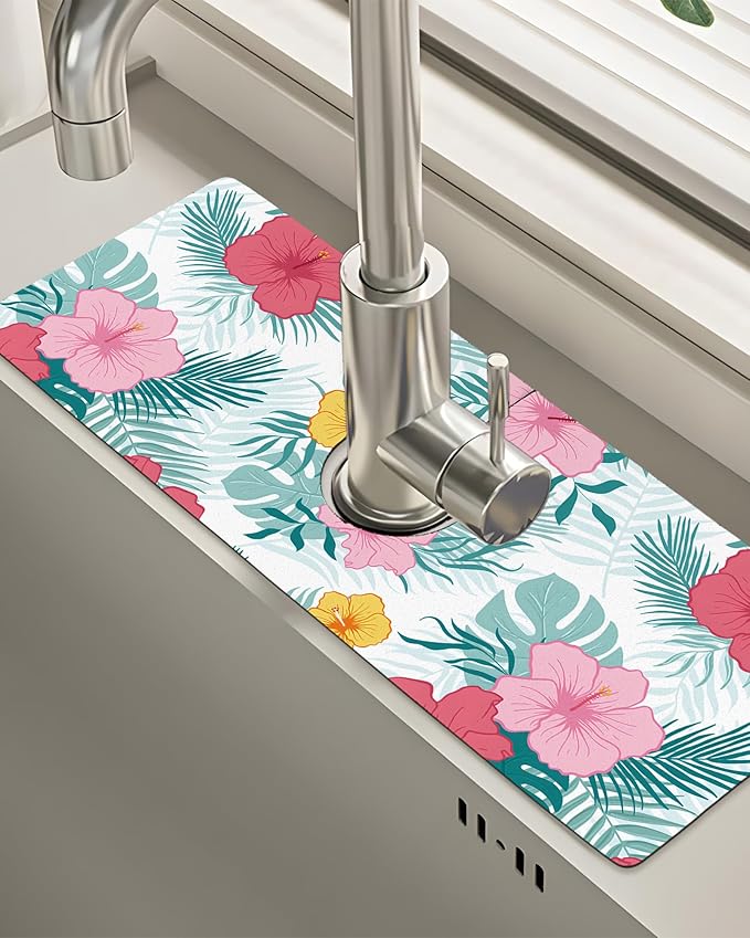 Patterned Sink Faucet Mat Kitchen Splash Guard Super Absorbent Drying Mat by BnhjsdwTablecloth