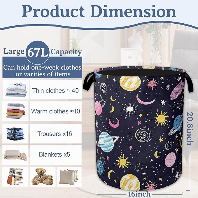 Planet Moon Universe Galaxy Laundry Basket, Foldable Waterproof Oxford Cloth - Image 2