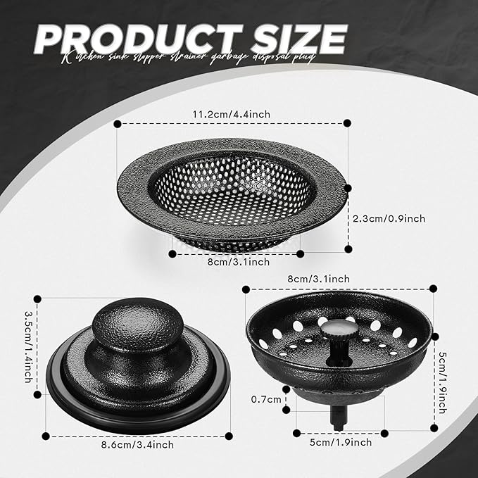 Mudder 3 Pcs Kitchen Sink Drain Strainer and Stopper Stainless Steel Garbage - Image 3