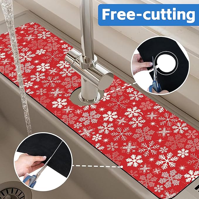 Christmas Snowflake Kitchen Sink Splash Guard Mat Absorbent Fast Drying Mat - Image 7