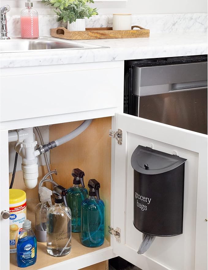 AuldHome Design Enamelware Grocery Bag Holder; Wall-Mounted Modern Farmhouse - Image 3