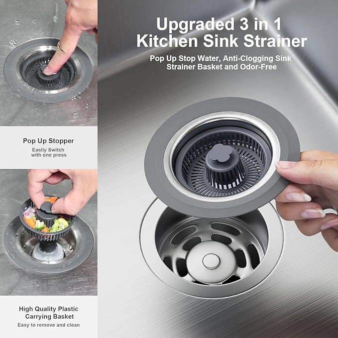 Upgraded 3 in 1 Universal Kitchen Sink Stopper Strainer-Mauve - Image 2