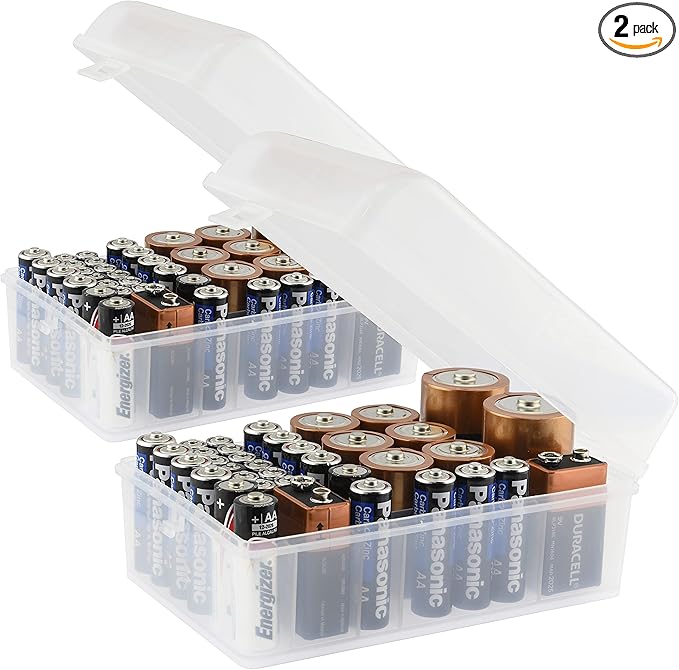 GlossyEnd Set of 2, 37 Slot Multi Battery Storage Box, Battery Storage Case by GlossyEnd