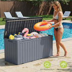 Devoko 100 Gallon Outdoor Storage Box, Waterproof Resin Deck Box for Patio Furniture, Lockable Container for Garden Cushions & Pool Supplies (Gray, 100 Gallon) - Image 3