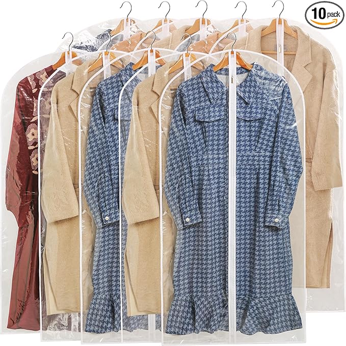 All Clear Garment Bags for Hanging Clothes, Plastic Dustproof Suit Cover Bags by Perber