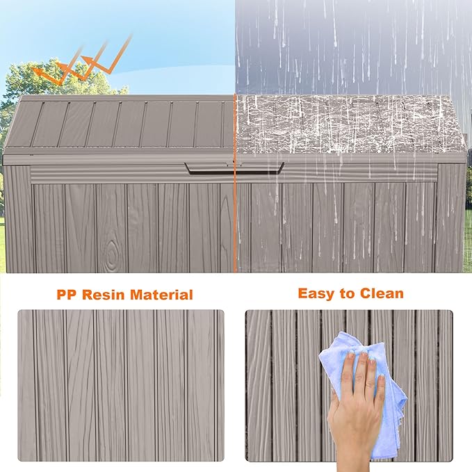 75 Gallon Resin Deck Box, Lockable Patio Outdoor Storage Box for Furniture, Garden Tools and Tools Storage, Waterproof Outside Storage Boxes - Grey - Image 5