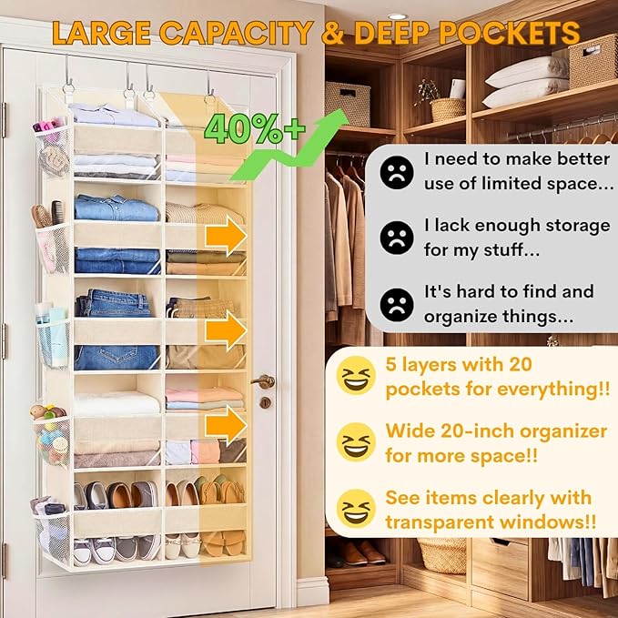 Ofiray-home Over the Door Organizer 5 Tiers, Extra Large Behind Door Storage of - Image 2