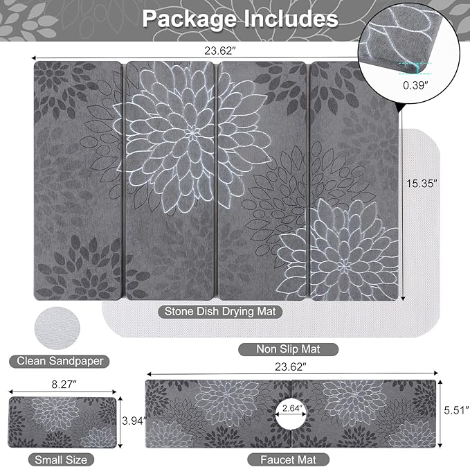 3 PCS Large Stone Dish Drying Mat - Image 2