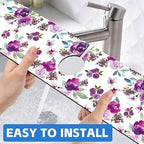 Watercolor Purple Flowers Faucet Absorbing Mat Splash Guard Draining Mat Fast - Image 6