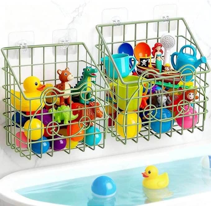 2 PackBath Toy Organizer, Wall Mounted Shower Storage Basket by Greentainer