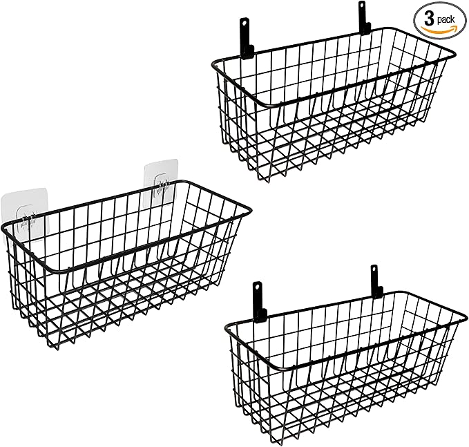 Joben Oligey 3 Set Hanging Wire Baskets, Wall Mount Fruit Basket, No Drilling by JobenOligey