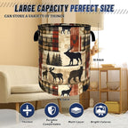 Deer Laundry Basket Portable Oxford Cloth Funny Retro Forest Animal Bears - Image 3