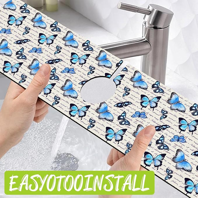 Sink Splash Guard Faucet Mat Watercolor Butterflies Absorbent Fast Drying Mat - Image 4