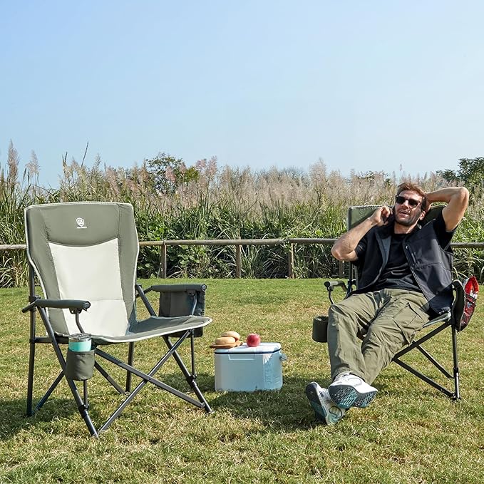 EVER ADVANCED Oversized Folding Camping Chair, for Adults Heavy Duty Lawn Chair with Side Pockets, Portable Collapsible Quad Chair for Outside, Support Up to 500lbs, Green 2Pack - Image 2