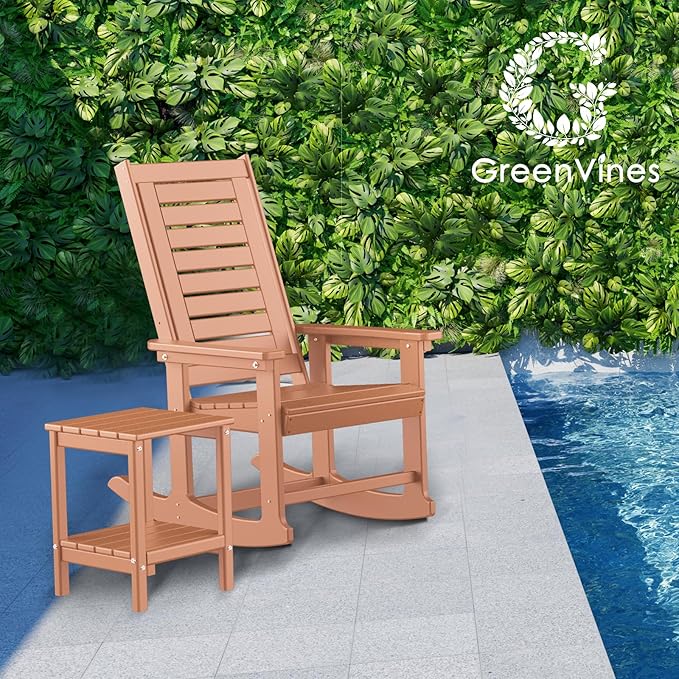 GREENVINES Outdoor Rocking Chairs | Set of 2 | Porch Rocker | HDPE Plastic | Teak | Oversized Rockers | High Back | Big & Tall | Ladder Back | for Patio Outside Backyard Balcony Garden - Image 6