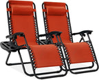 Best Choice Products Set of 2 Adjustable Steel Mesh Zero Gravity Lounge Chair Recliners w/Pillows and Cup Holder Trays - Burnt Orange by BestChoiceProducts