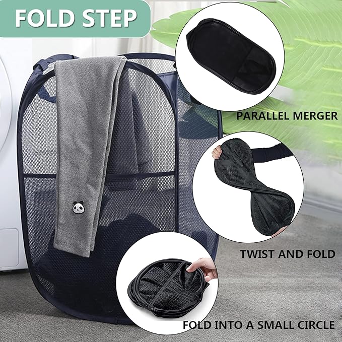 2 Pack Laundry Hamper, Foldable Mesh Popup Laundry Basket - Image 3