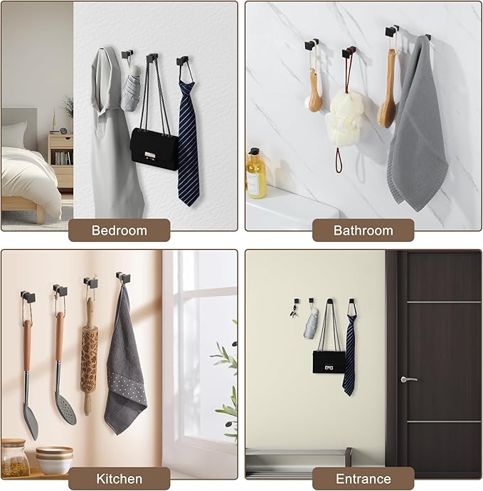 SAYAYO Modern Black Coat Hooks for Wall, Robe Hooks Towel Holder for Bathrooms - Image 7
