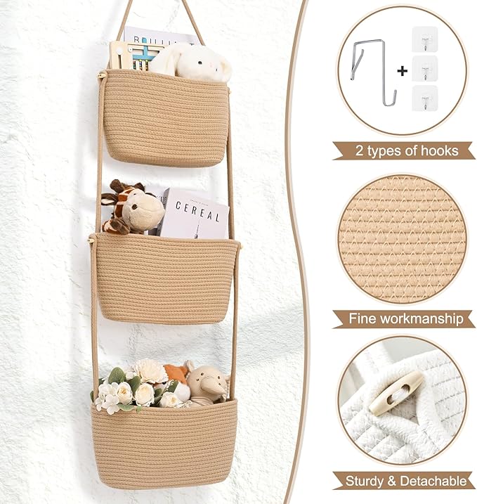 Hanging Basket, 3-Tier Wall Baskets, Over the Door Organizer - Image 3