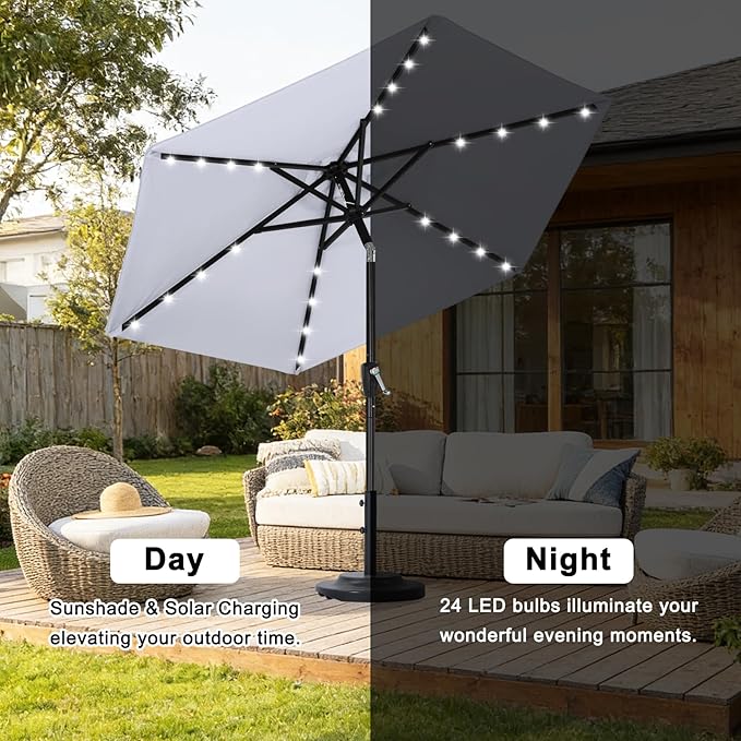 ABCCANOPY Durable Solar Led Patio Umbrellas with 24LED Lights 7.5FT with 6 Sturdy Ribs (Fog Gray) - Image 4