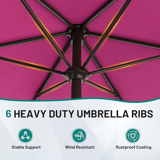 AreShark 7.5FT Patio Umbrella Table Market Umbrella with 6 Sturdy Ribs, Button Tilt/Crank, Heavy-Duty Outdoor Umbrellas for Pool, Deck, Garden and Backyard, Rose Pink - Image 5
