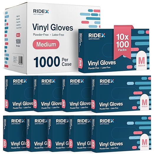 Ridex Disposable Gloves Latex-Free Clear Vinyl Gloves Thick Powder-Free by Ridex